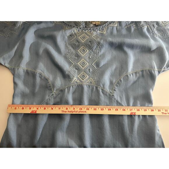 Anthropologie Holding Horses Sz L Embroidered Chambray Dress Lyocell Western - Picture 7 of 12